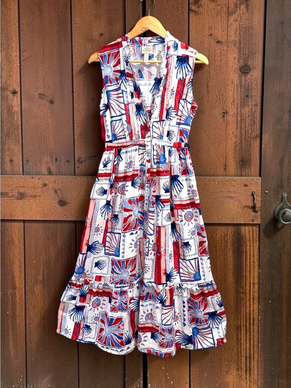 St. John’s Bay Patriotic Coastal Sleeveless Tiered Midi Dress Size SP